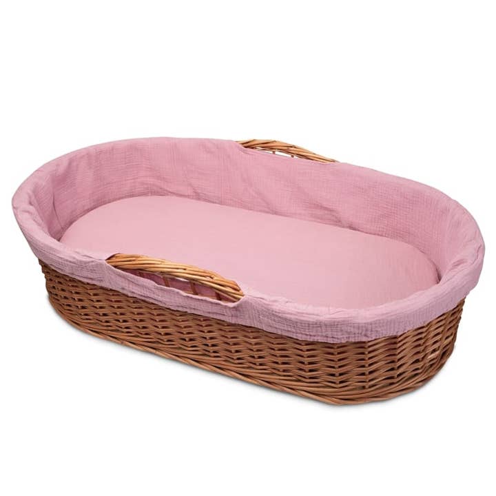 Hi Little One-wicker low basket with 2in1 mattress,Baby Pink for wholesale by Hi Little One