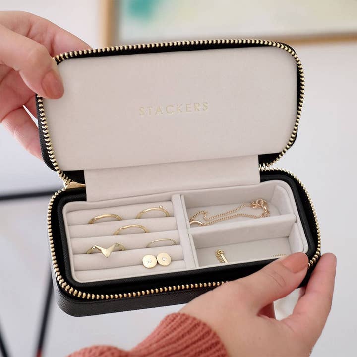 Stackers - Wholesale Jewelry Box/Organizer - Black Medium Zipped Travel Jewellery Box