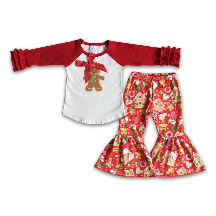 Gingerbready screen print toddler girls Christmas clothing for wholesale by Yawoo Garments