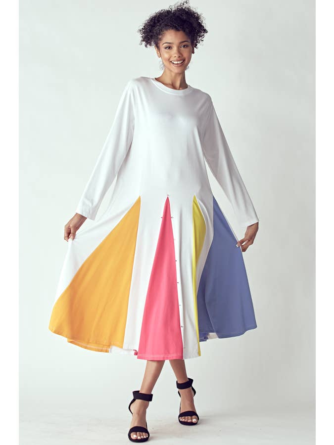 QMP Moda - Wholesale Dress - Women's - MULTI COLOR PLEATED DRESS WITH STUDS 2