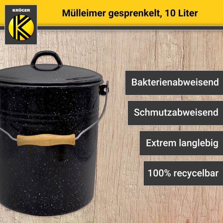 Karl Krüger - Wholesale Trashcan/Trash Bin - Karl Krüger enamel trash can black -white paint, 10 liters3