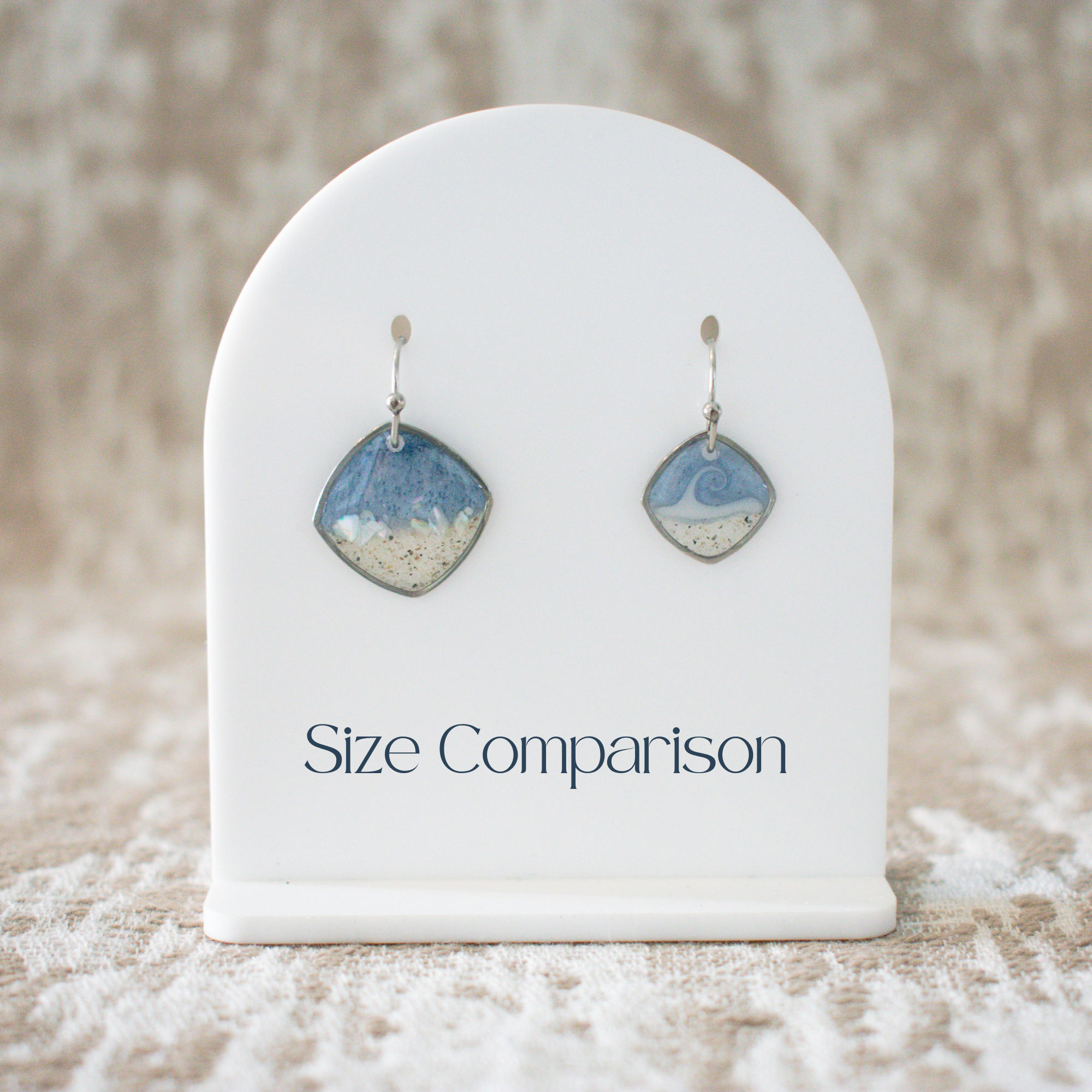 Sandy Beaches Shop – wholesale Dangle earrings – Custom Sand Dangle | Square | Hand Painted Wave | Silver1