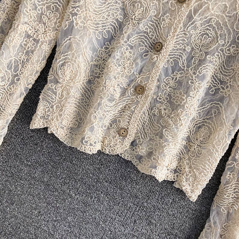 Hope & Sunshine – Cardigan - Mulher por atacado – Top de Renda com Recortes em Croché e Manga Comprida16