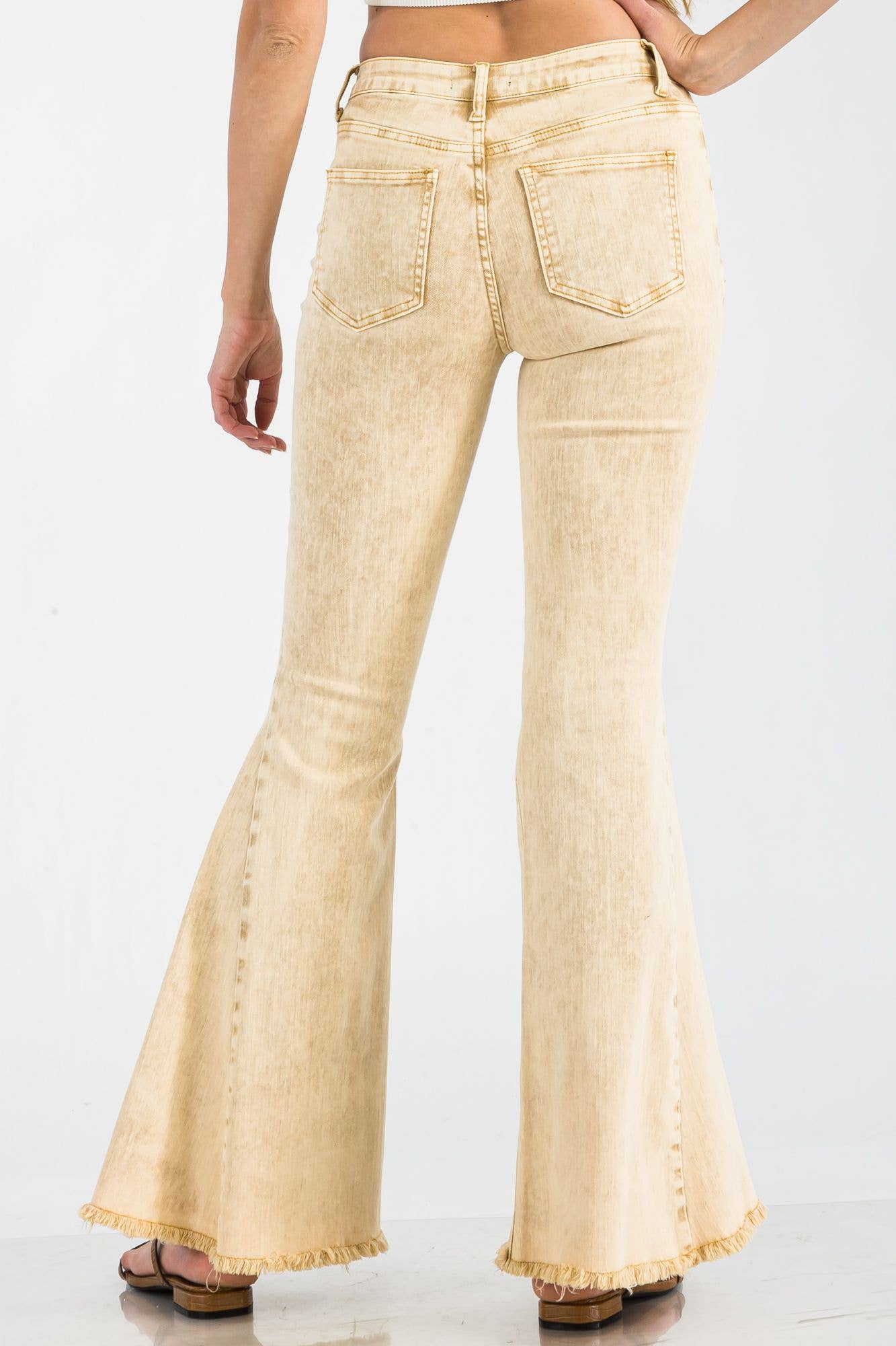 BNS - Wholesale Jeans - Women's - Acid Denim Bell Bottom Pants with Pockets Pink3