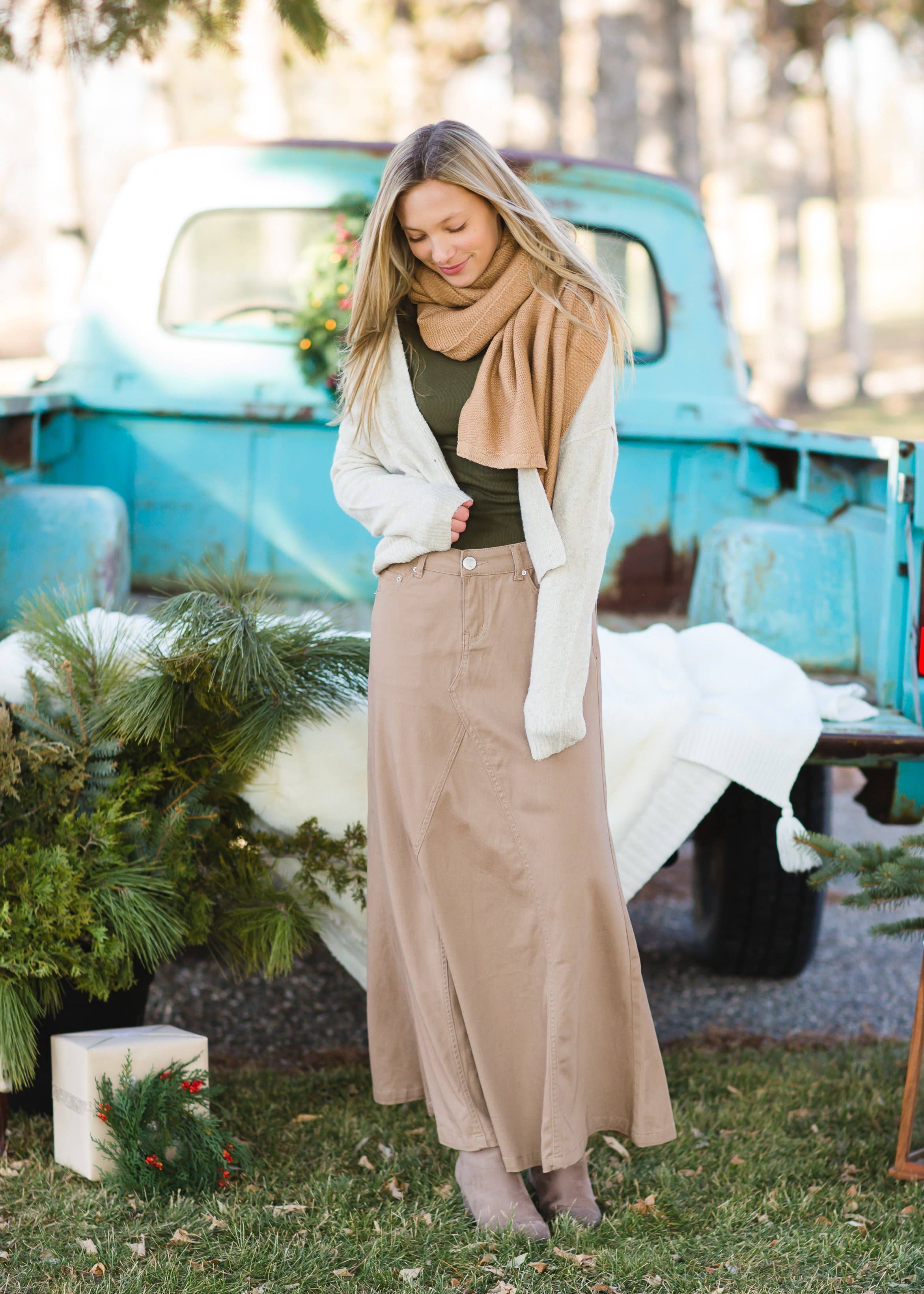 khaki skirt long
