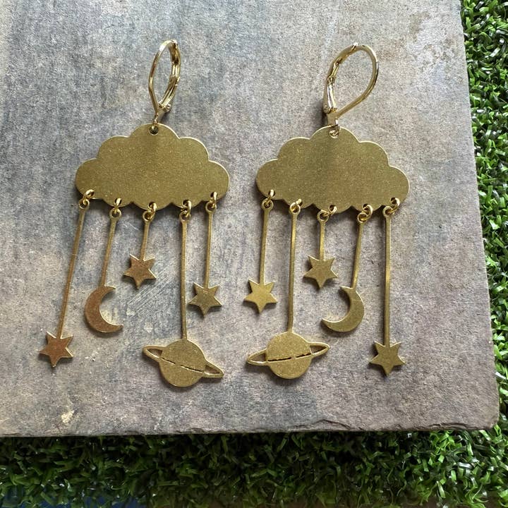 Brass Celestial Storm Earrings for wholesale by Carley King Jewels