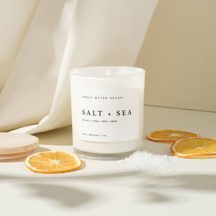 Sweet Water Decor - Wholesale Jar/Filled Candle - Salt and Sea 11 oz Soy Candle - Home Decor & Gifts