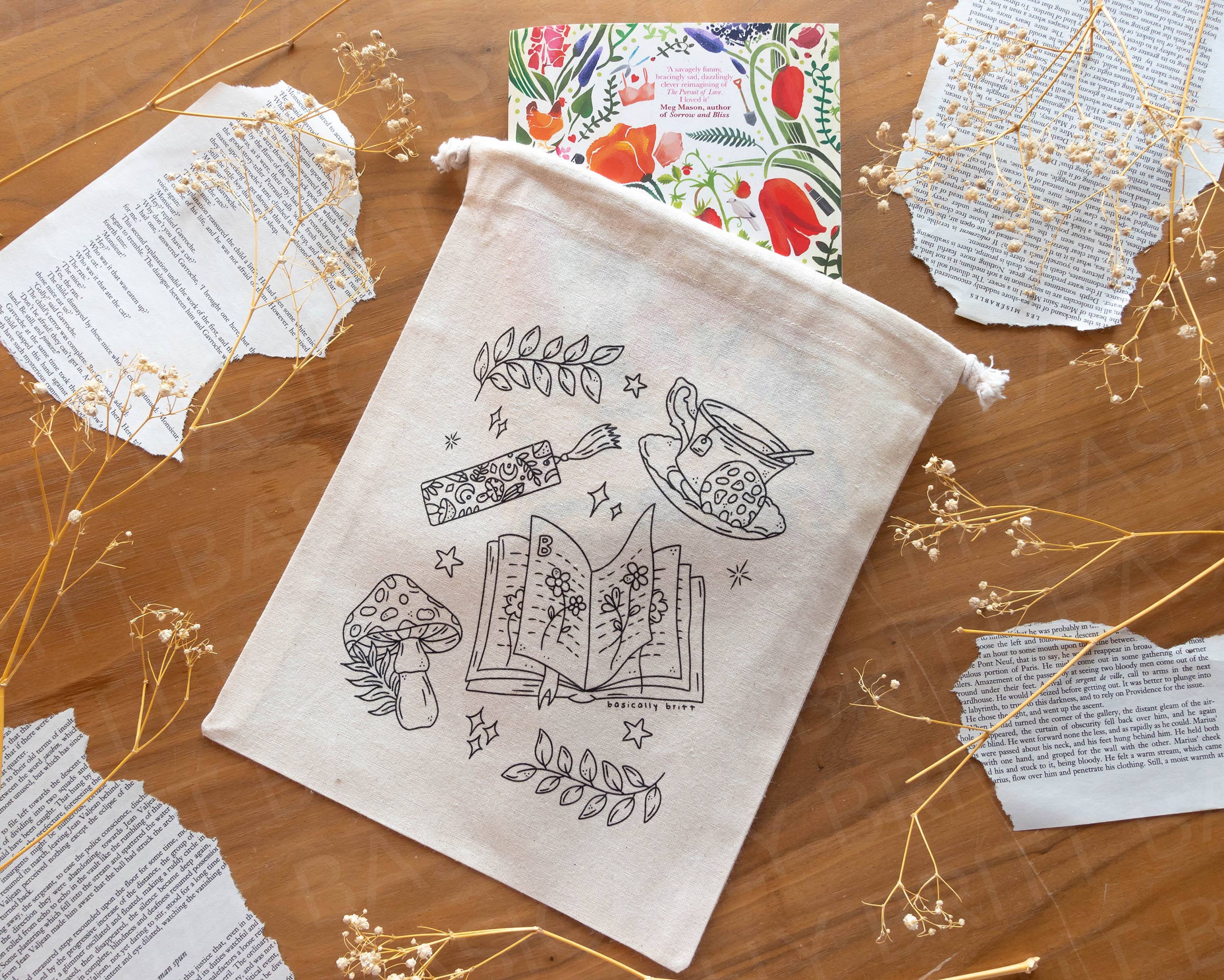 Basically Britt - Vendita all'ingrosso Reggilibro - Copri libri in cotone 100% con coulisse - design Boeketachtige Krabbels3