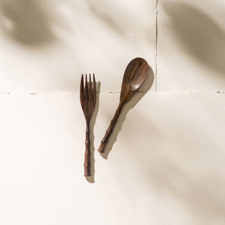 Hand Carved 18cm Mini Rosewood Salad Servers for wholesale by INARTISAN