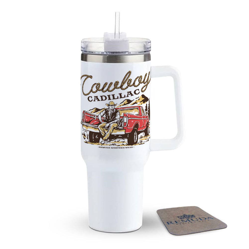 Remuda Western Wear - Wholesale Insulated Mug/Tumbler - Cowboy Cadillac - Insulated Western Tumbler w/ Handle0