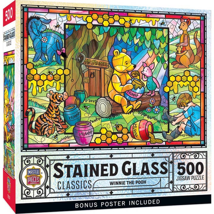Stained Glass - Winnie the Pooh 500 Piece Jigsaw Puzzle for wholesale by Masterpieces Puzzles