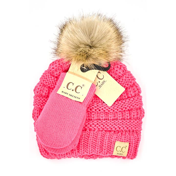 Hana - Wholesale Beanie - Kids - C.C Baby Solid Ribbed Pom Beanie and Mitten Glove6