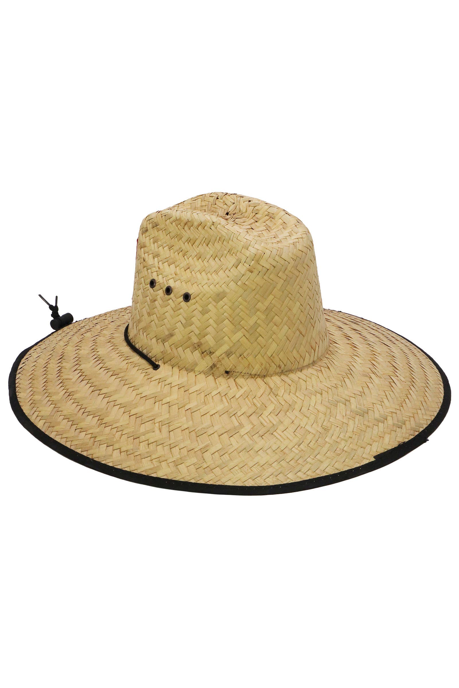 NATURAL BLACK Puerto Rico Flag Eyeleted Straw Lifeguard Hat for wholesale on Faire2