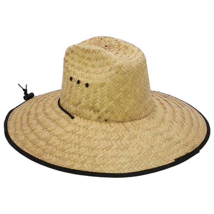 NATURAL BLACK Puerto Rico Flag Eyeleted Straw Lifeguard Hat for wholesale on Faire2