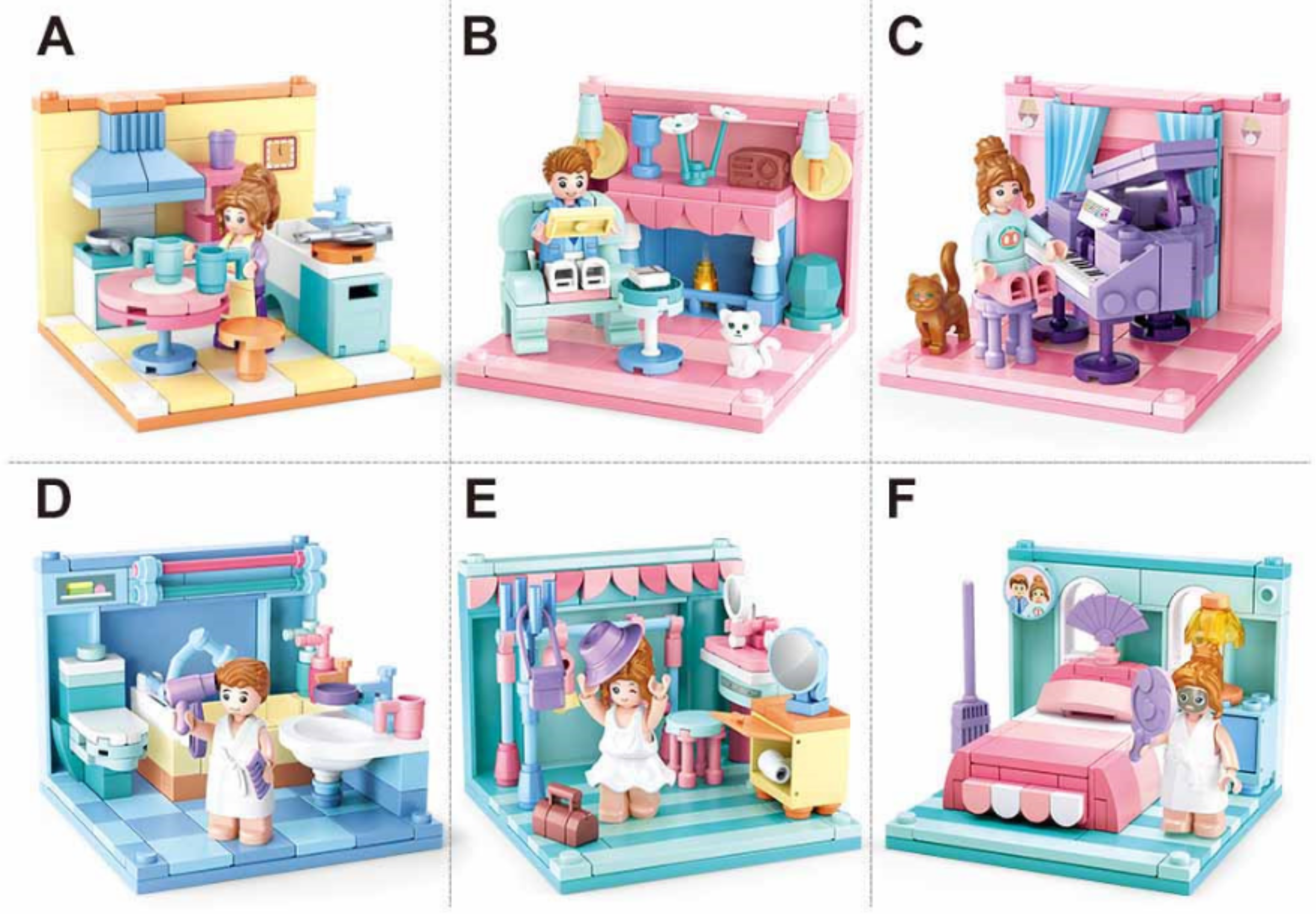 Texas Toy Distribution – wholesale Building set – Child – Mini-Handicraft Home Display Box, 6 Kits A-F, x1 each3