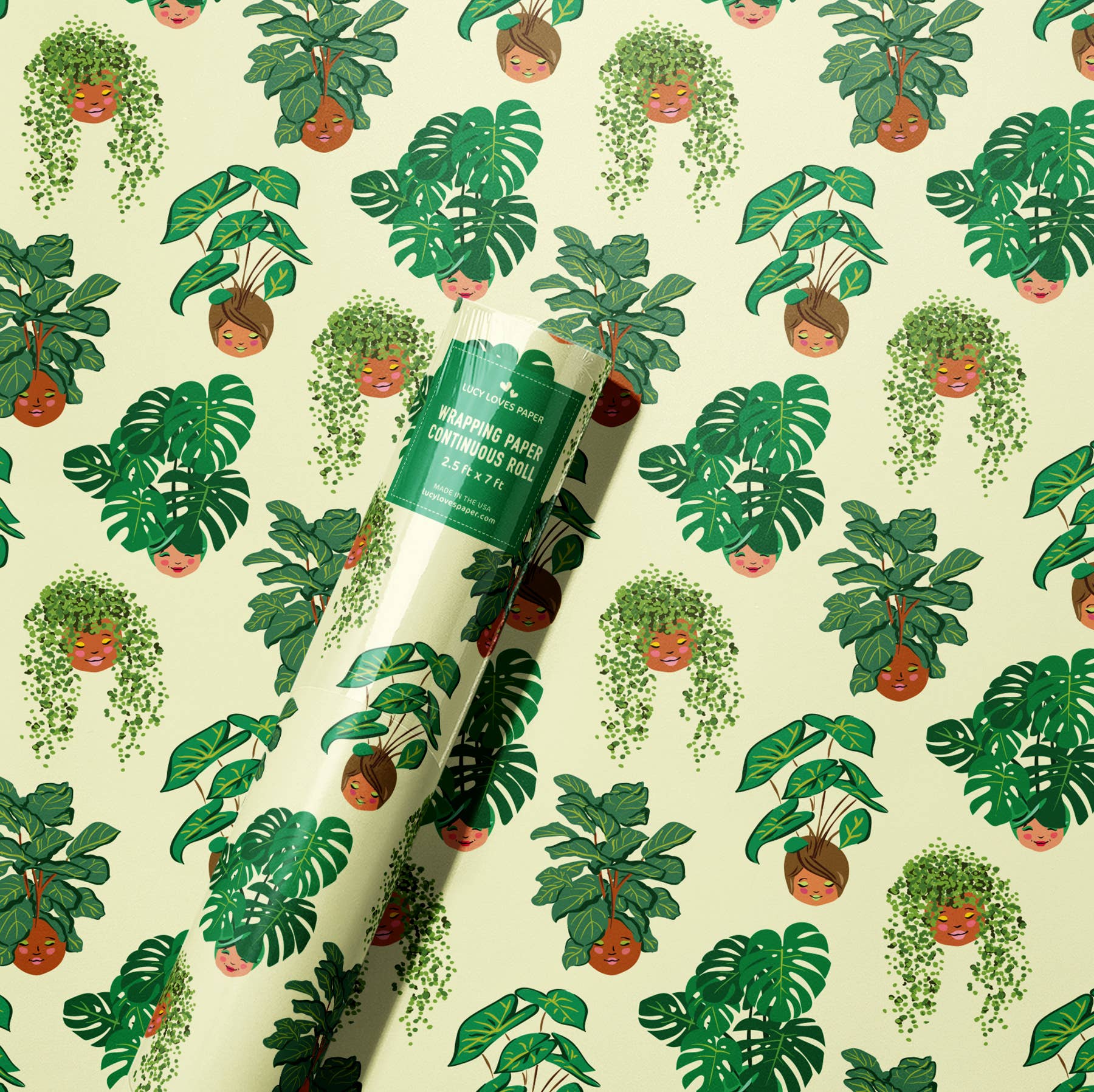 Lucy Loves Paper - Wholesale Wrapping Paper Roll - Plant People | 7ft Continuous Roll Wrapping Paper