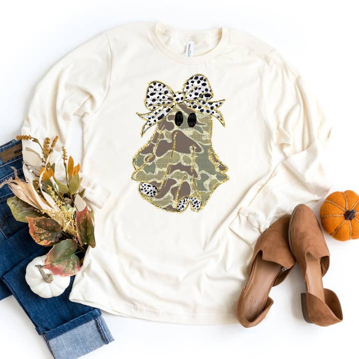 Flawless Transfers - Wholesale Sublimation Transfer - Girl Ghost Camo Print Coquette Bow - Design 2 DTF Transfer