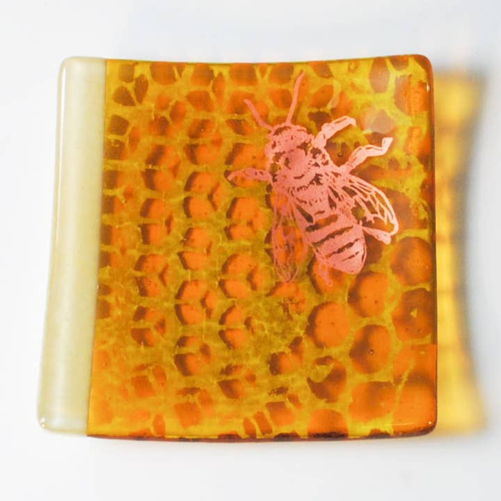 Honeybee Fused Glass 4.5" Catch-all Dish for wholesale by Kiku Handmade | Contemporary Fused Glass Home Goods