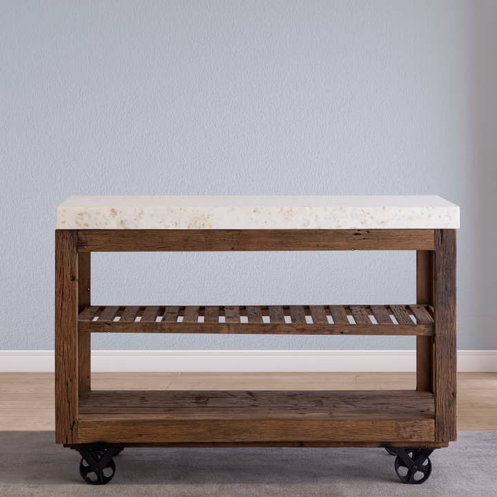 Natural Lg Wooden Kitchen Island on Wheels for wholesale on Faire9