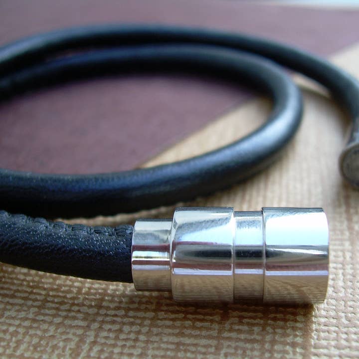 Urban Survival Gear USA - Wholesale Jewelry - Men's - Mens Leather Bracelet,Premium Stitched Nappa Leather,Fathers Day, Groom, Stainless Steel Magnetic Clasp, Mens Jewelry, Leather Bracelet3