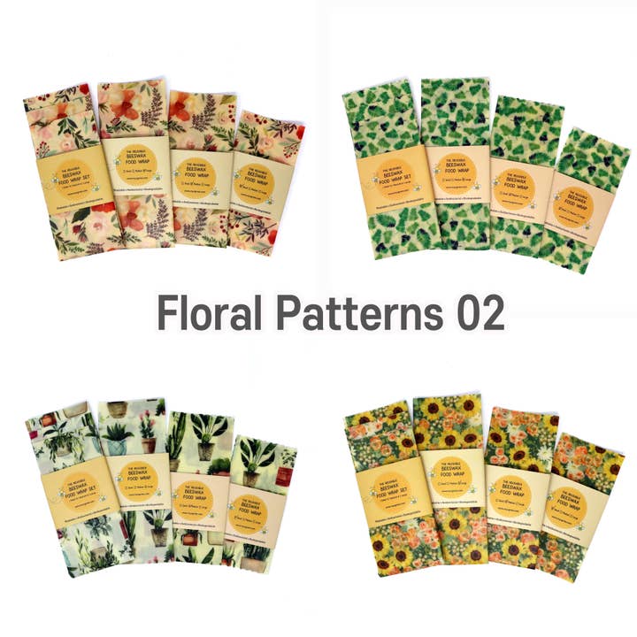 Floral Patterns 02 Reusable Beeswax Food Wraps - Set of 3 for wholesale by MYSGREEN