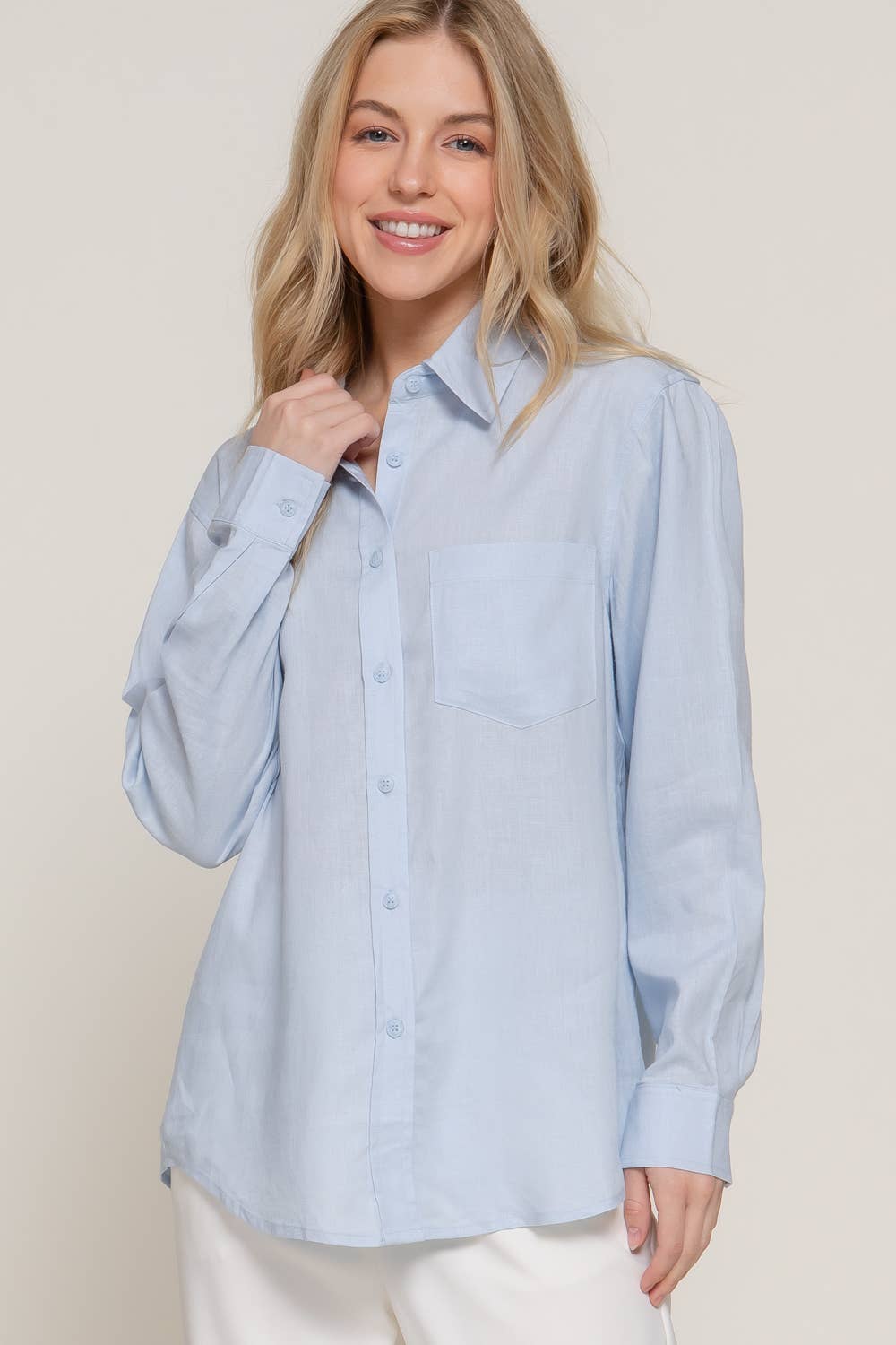 Active Basic | Active USA - Wholesale Button Down Shirt - Women's - Long Sleeve Linen Blend Shirt2