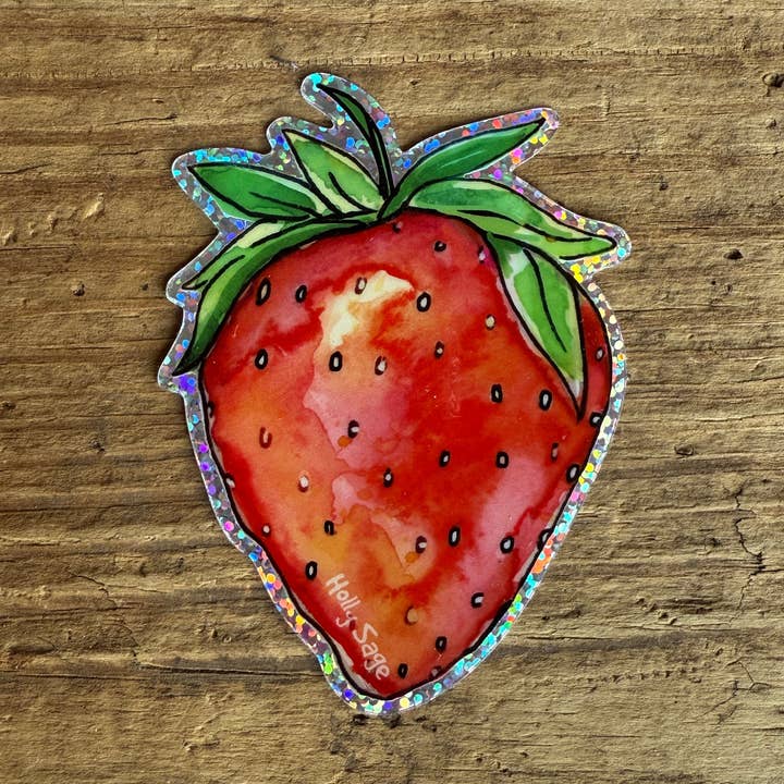 Strawberry Glitter Sticker for wholesale by Holly Sage Art