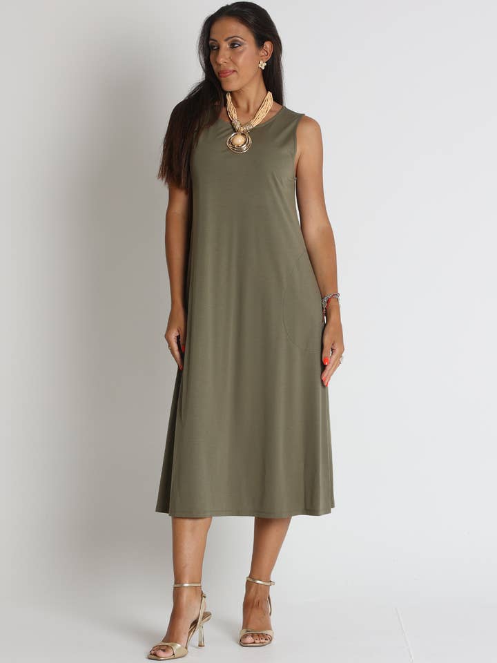 384356L VESTIDO LISO VISCOSA CON BOLSILLOS para venta al por mayor de LOURDES CASTILLO