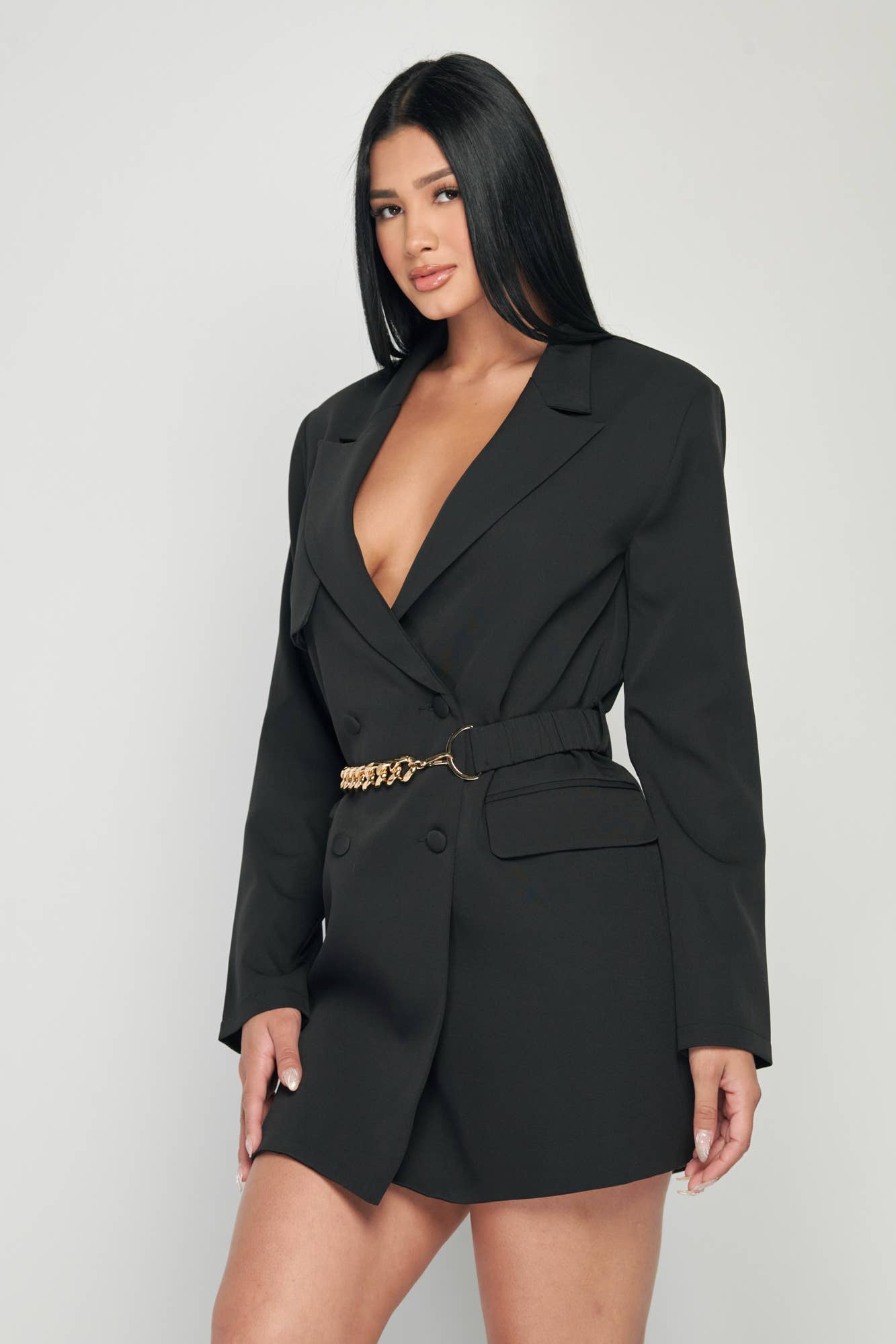 PRIVY - Vendita all'ingrosso Giacca - Donna - ABITO GIACCA BLAZER CON CINTURA A CATENA ORO LUX11