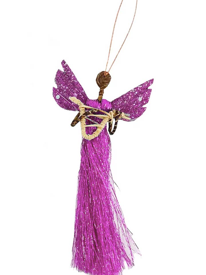 Banana Fiber & Magenta Thread Angel Ornament for wholesale by Swahili | AFRICAN MODERN