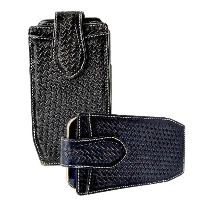 Basket Weave Tooled Leather Phone Case for Belt for wholesale by Leather Impressions Inc