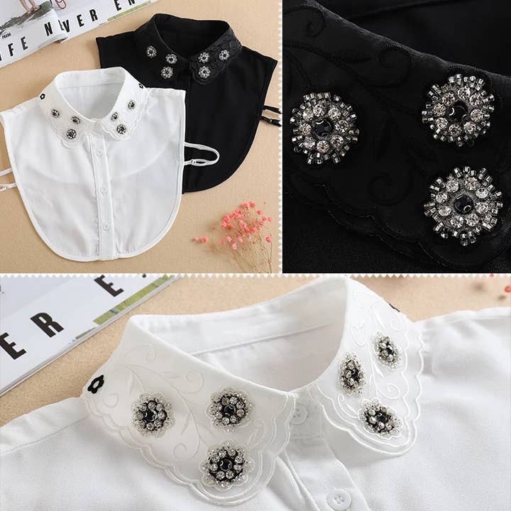 PEACH ACCESSORIES – wholesale Buttoned-down shirt – Women's – Floral Details Detachable Cotton Collar 77318