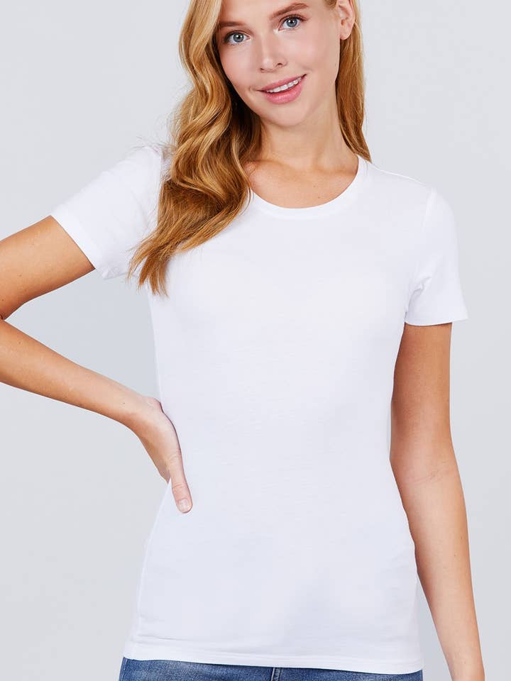 ... SI-17004 TAILLIERTES KURZÄRMLIGES TOP AUS BAUMWOLLJERSEY MIT RUNDHALSAUSSCHNITT für den Großhandel von 42POPS