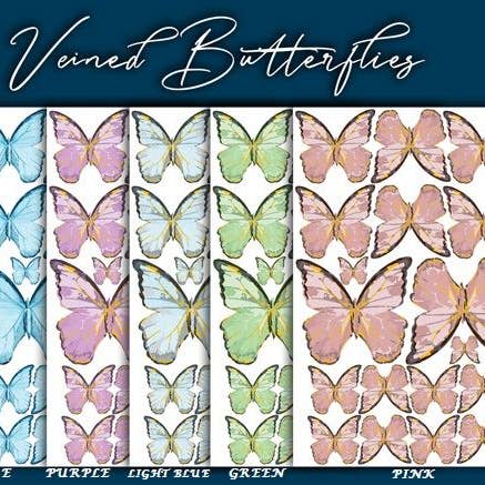 Mariposas comestibles de oblea Crystal Candy - Mariposas veteadas para venta al por mayor de Crystal Candy Unique Cake Decorations