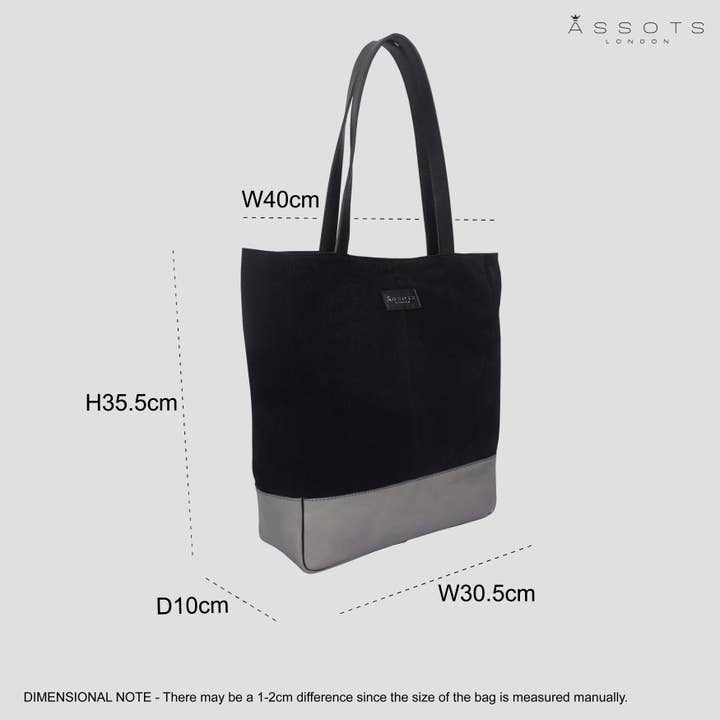 Assots London - Venta al por mayor Bolsa de asa- Mujer - Bolso tote «PAIGE» de piel auténtica negra+peltre metálico3