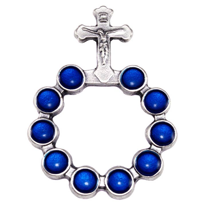 RM Trading - Wholesale Prayer Beads Necklace - Finger Rosary One Decade Rosary Ring Silver Blue Beads0
