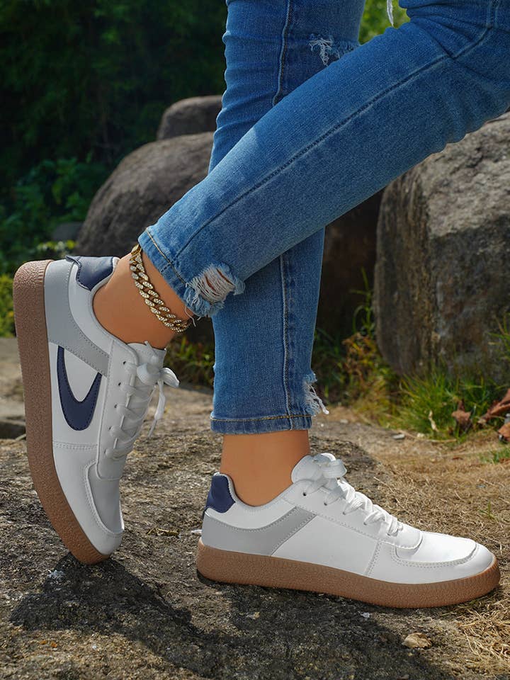 Navy Blue Elizabeth Leather Lace Up Sneakers for wholesale on Faire4