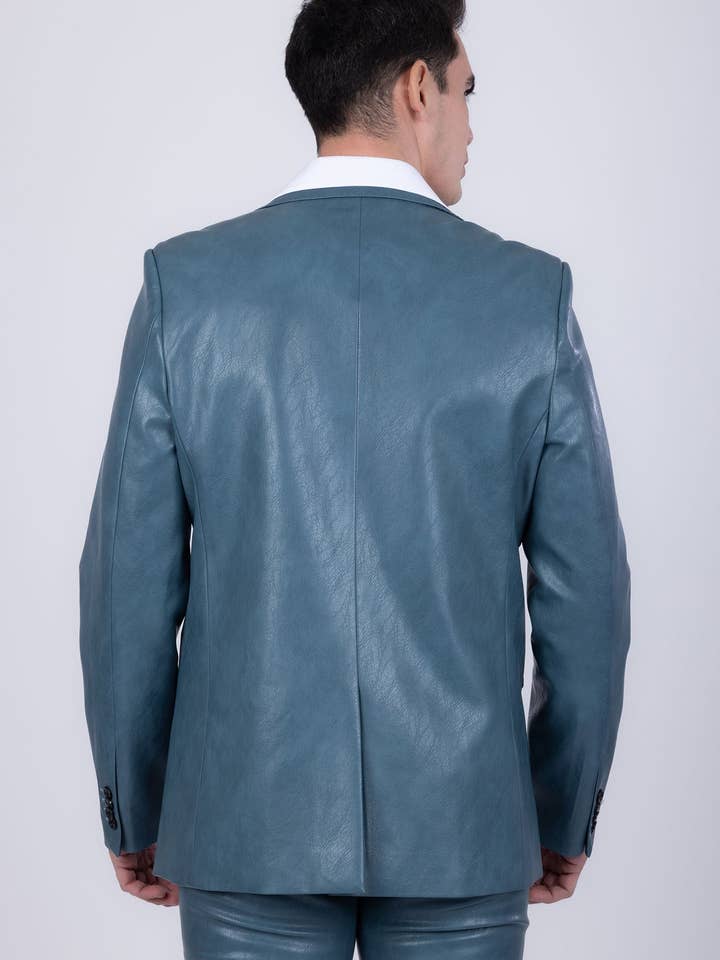 BARABAS - Wholesale Suit Set - Men's - Men's Faux Leather Notch Lapel Suit 5SU4130