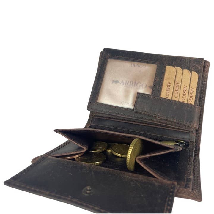 Arrigo - Vente Portefeuille – homme - Portefeuille homme en cuir de buffle - Portefeuille pliant - Protection RFID20