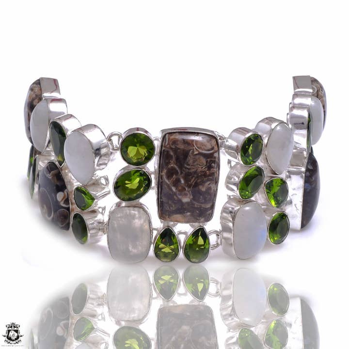 Turritella Jasper Moonstone Peridot Bracelet B4087 for wholesale by SARAH DESIGNS JEWELRY