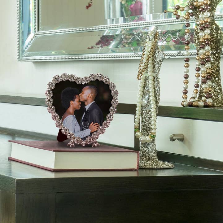 Kenzy Gifts - Wholesale Picture Frame - KENZY GIFTS Heart Shaped Wedding Picture Frames for Couple - Beaded Crystal 4x4 Picture Frame – Engagement Gift, Wedding Gift for newlyweds - Fits 3.5x3.5 photo - Valentine Picture Frame, (Silver)