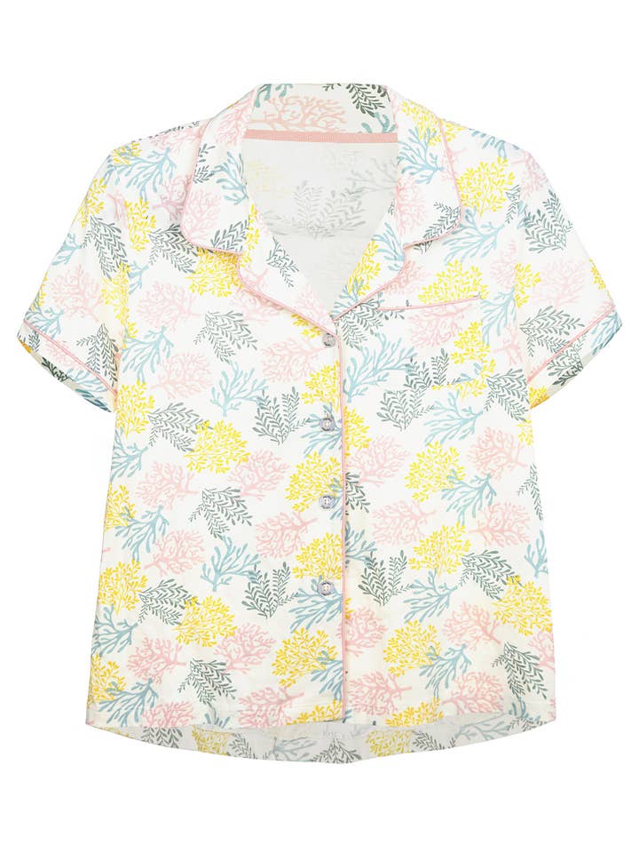 Pink Coral Reef Notch Collar Short PJ Set for wholesale on Faire