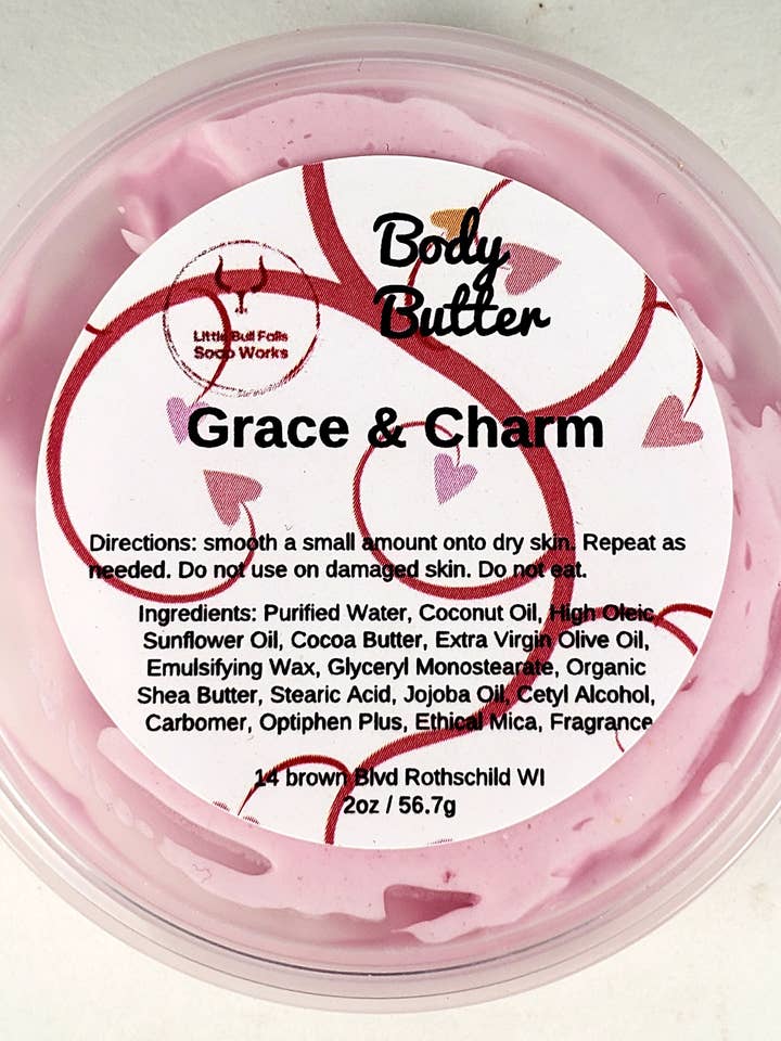 Grace & Charm Mini Kropssmør for engroshandel hos Little Bull Falls Soap Works