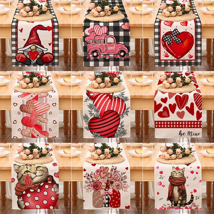 Valentine’s Day Heart Table Runner Red Printed Decor for wholesale by Liffy