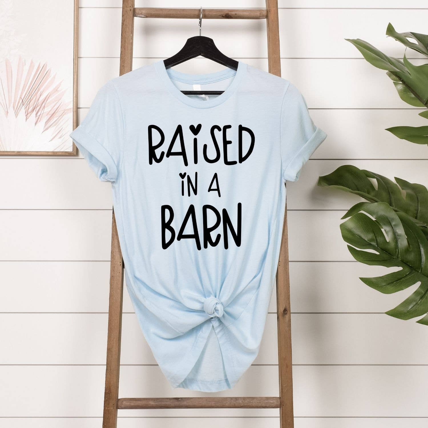 Simply Tees - Wholesale Screen Printed T-Shirt - Women's - Raised In A Barn Light Blue Tee1