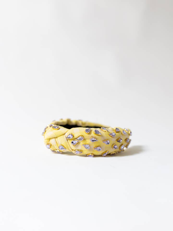 Yellow Gingham Embellished Knotted Headband for wholesale by Honeybee’s