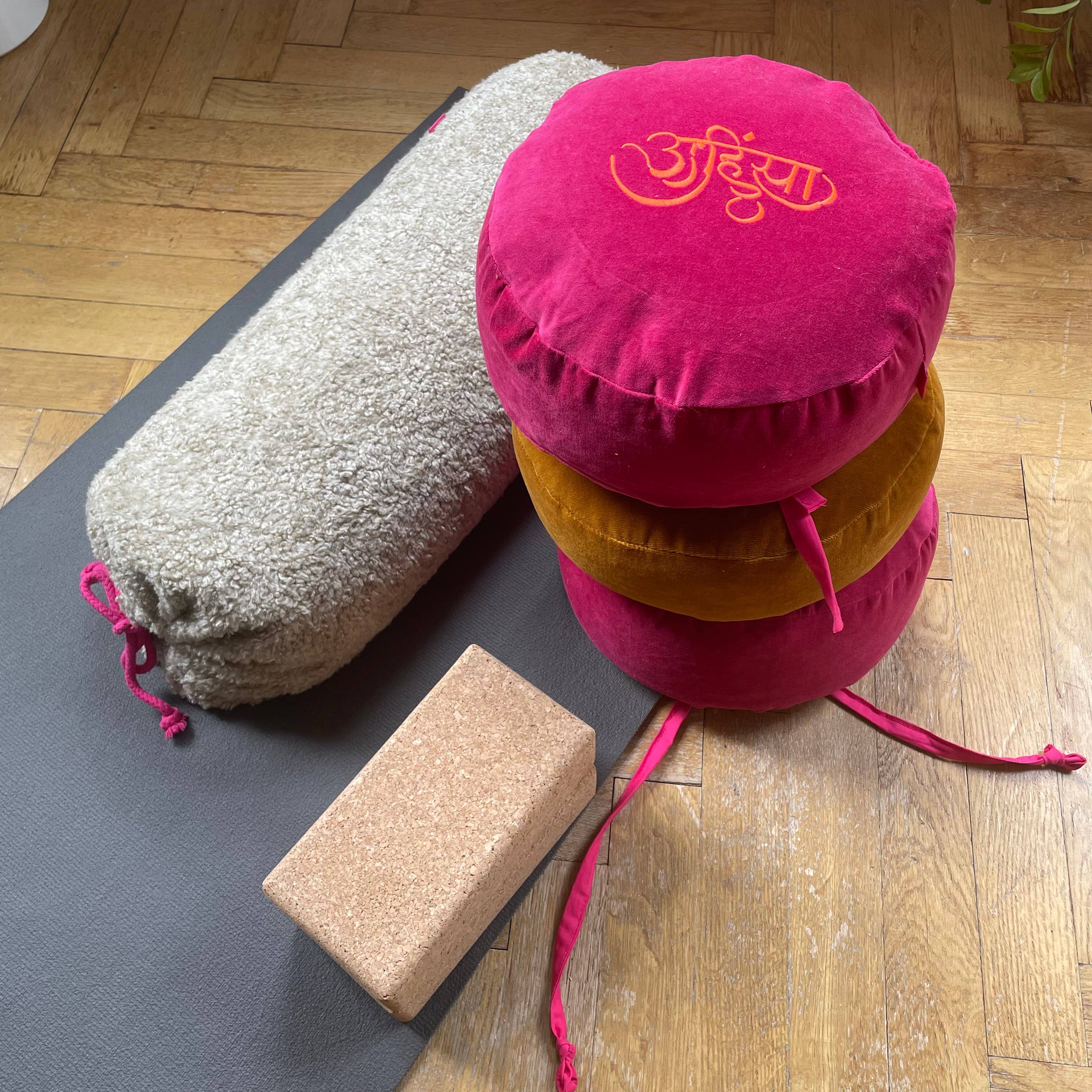 reinc. - Wholesale Yoga Block/Bolster - Bio Meditation Cushion Ahimsa, raspberry, embroidered3