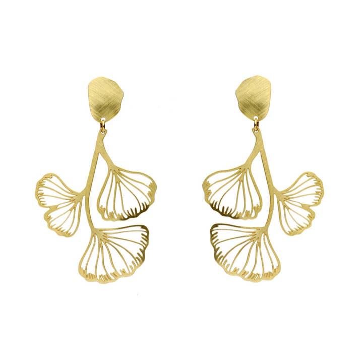 RAS - Wholesale Dangle Earrings - Ginkgo Biloba Gold Plated Metope Earring