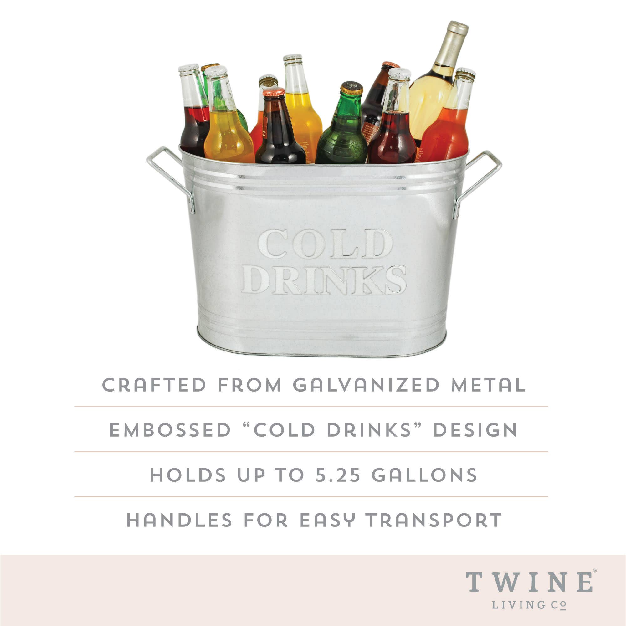 Twine - Wholesale Ice Bucket - Galvanized Metal Beverage Tub with Handles Cold Drinks4