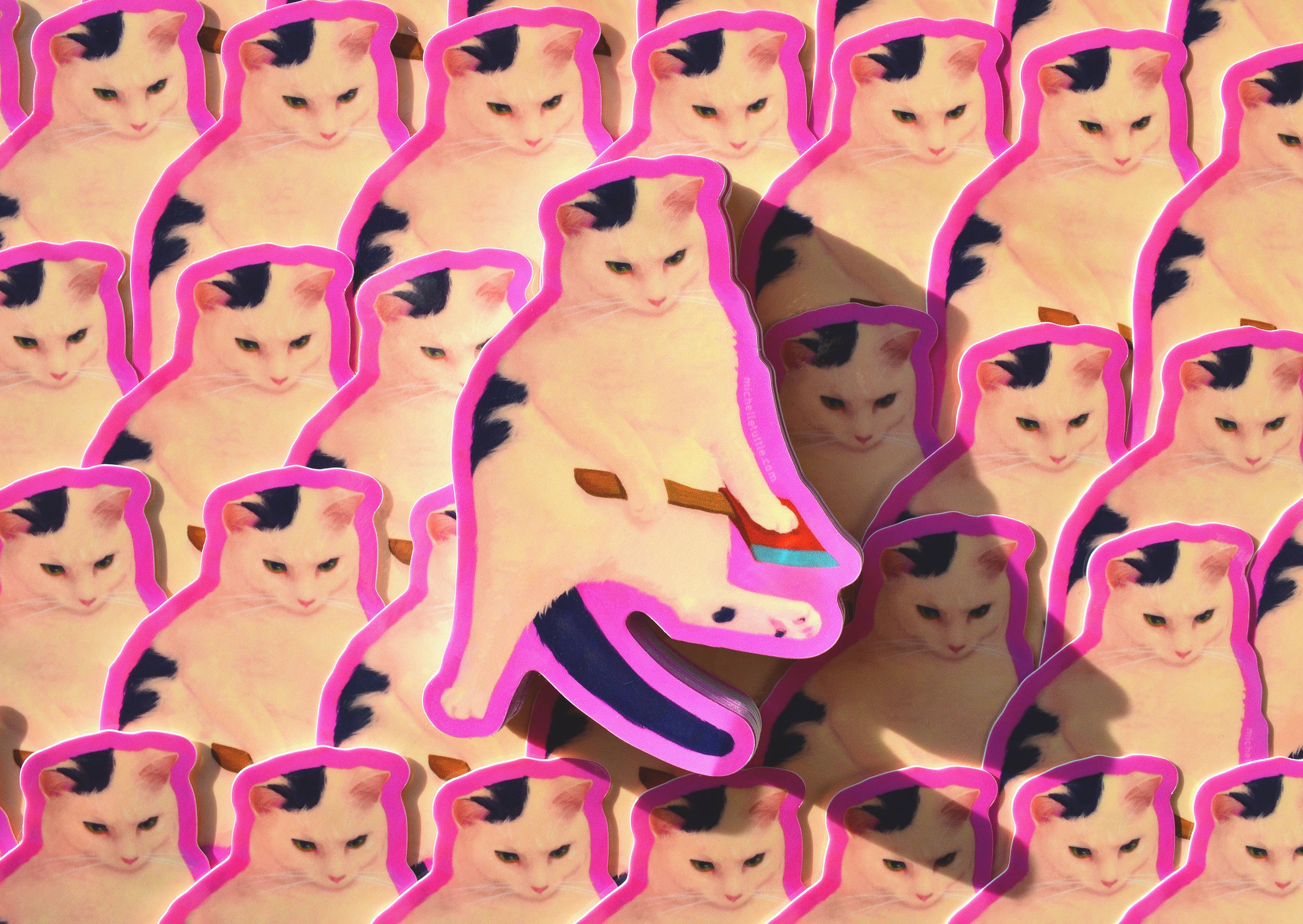 Michelle Tuttle Studio - Wholesale Sticker - Cat with Axe Sticker // 3x3.5 Inches, Glossy Finish, UV Protected & Waterproof